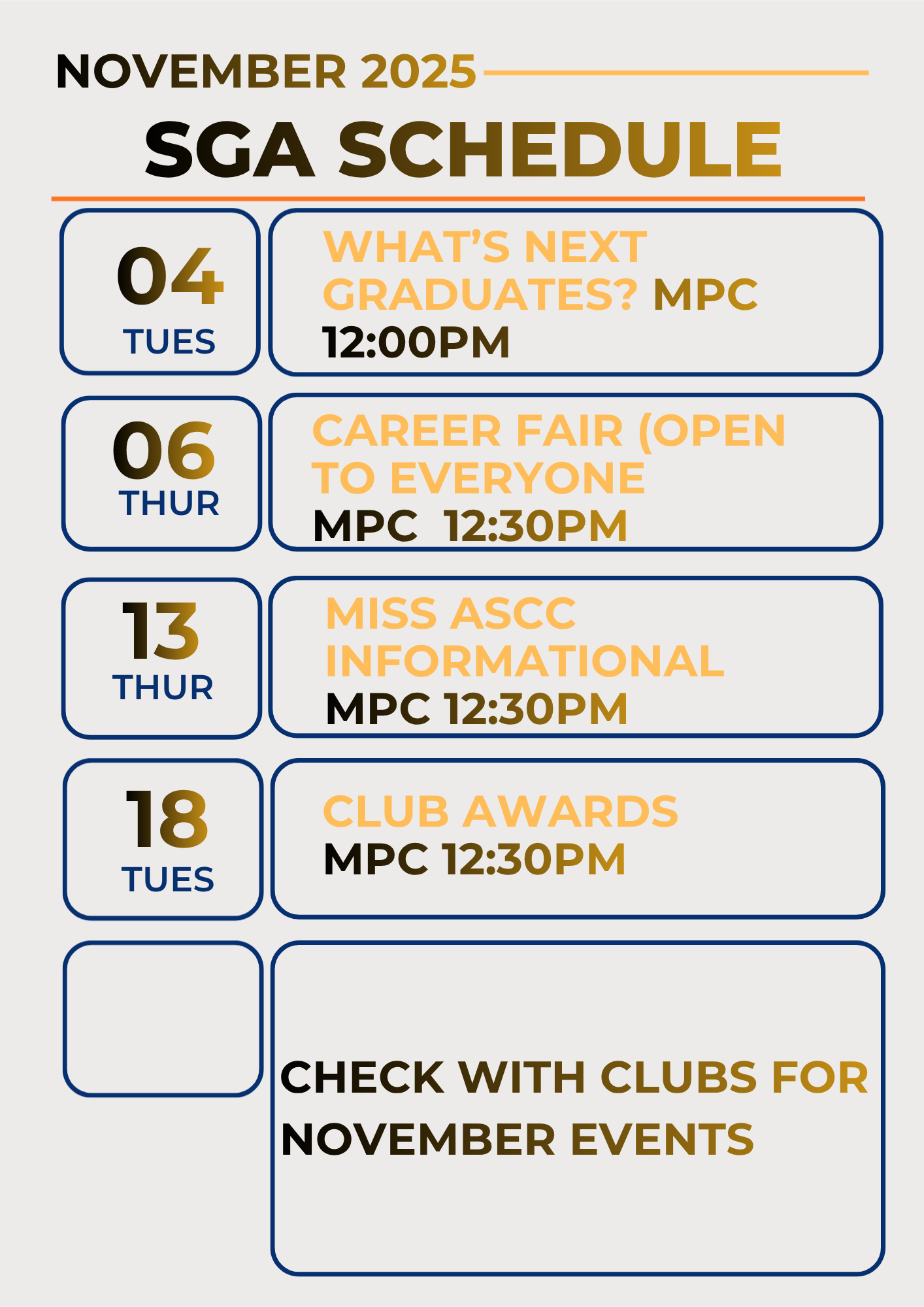 NOVEMBER SGA EVENTS 2025