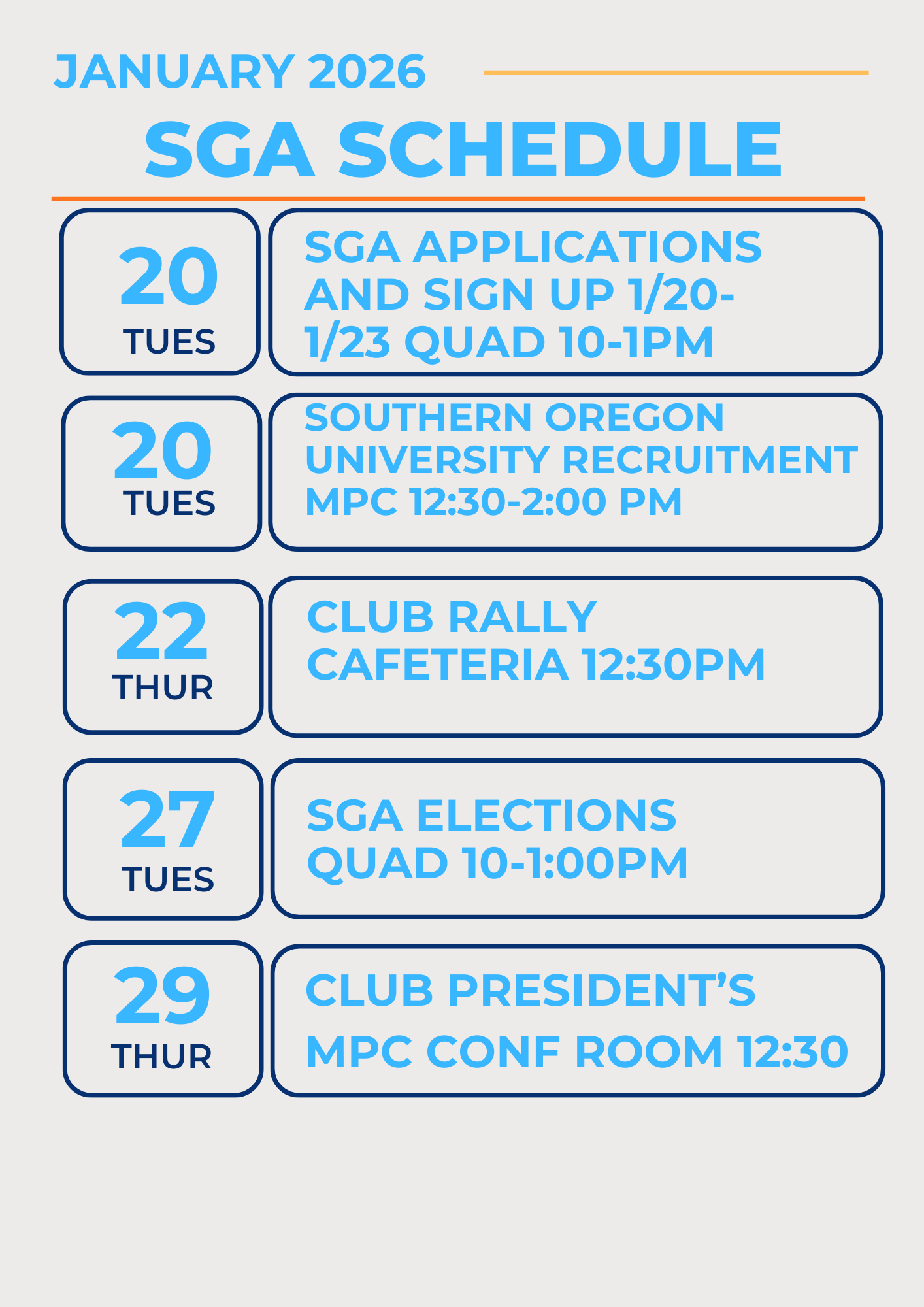 JANUARY EVENTS CALENDAR